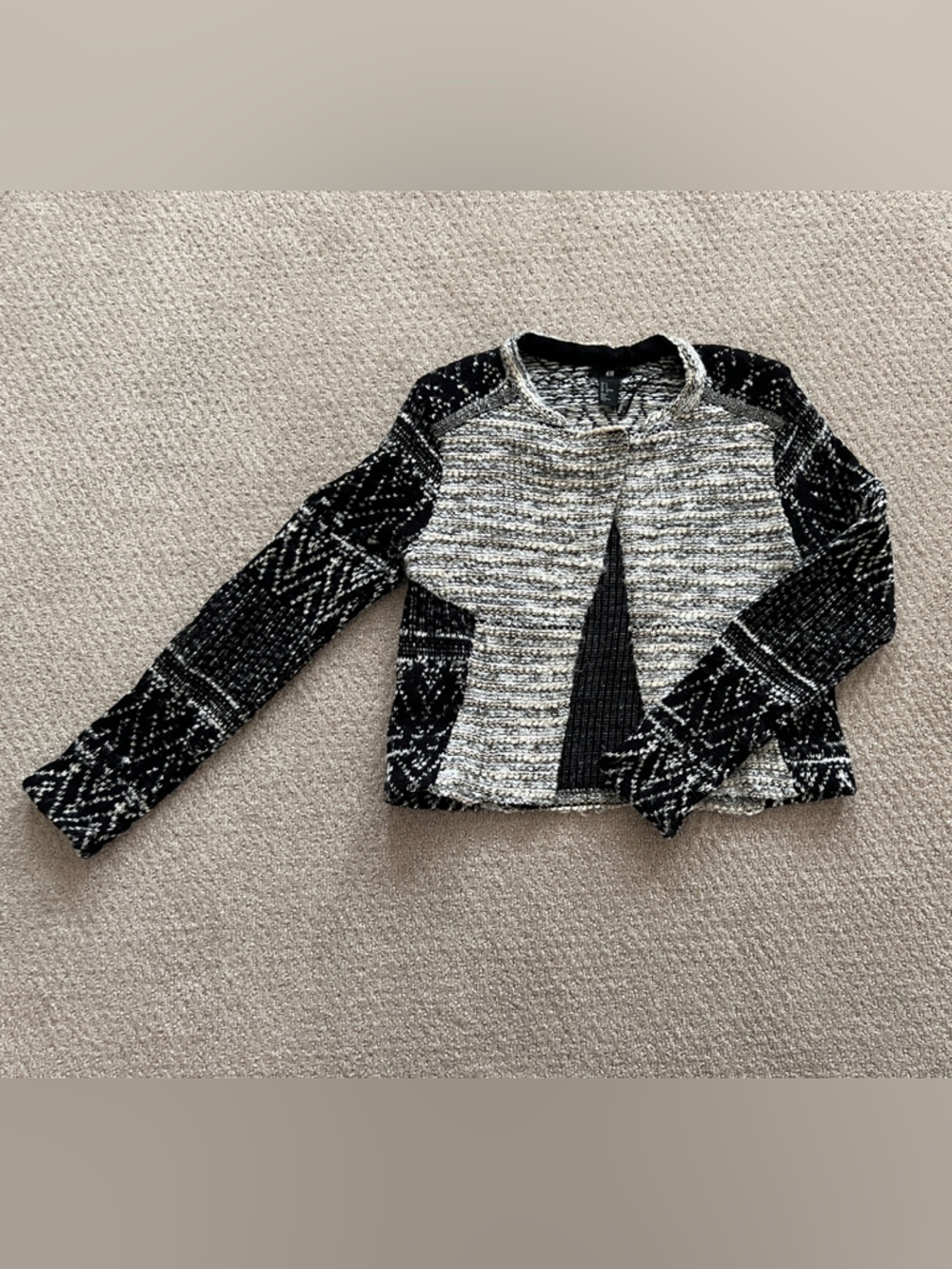 H&M Black and White Textured Open-Front Blazer